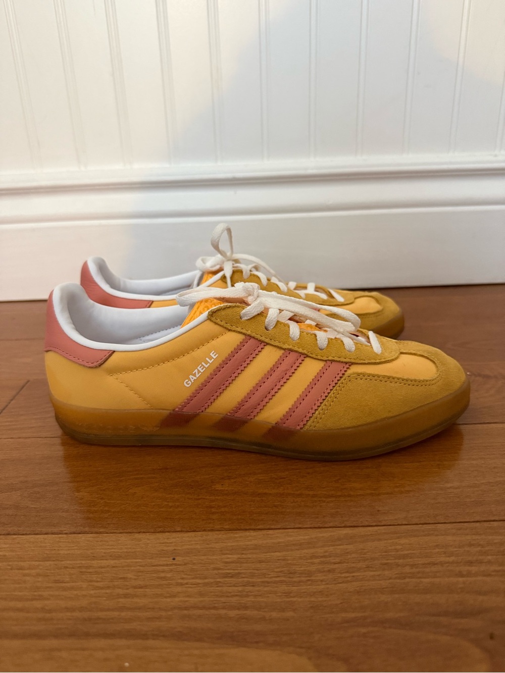 Adidas Gazelles Yellow with Pink Accents